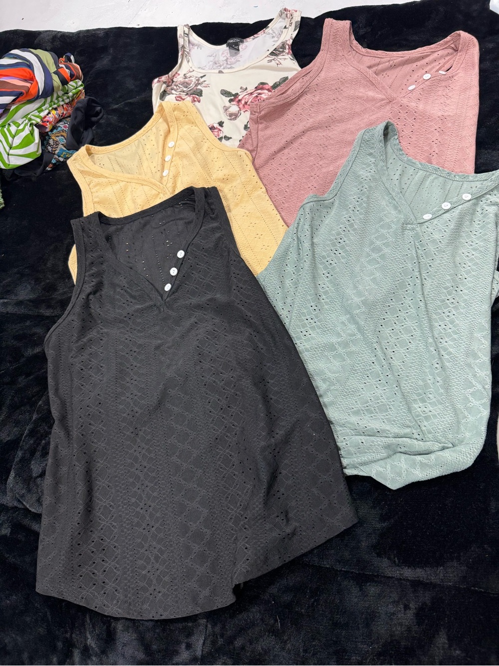 Women’s Sleeveless Eyelet Button Tank Top - Black, Pink, Yellow, Mint, Floral